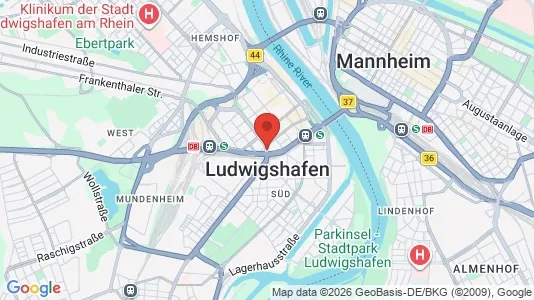 Apartments for rent i Ludwigshafen am Rhein - kort over placeringen