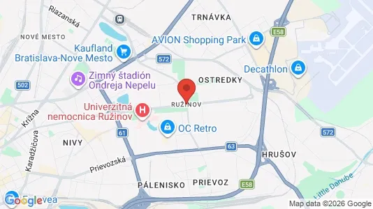 Apartments for rent i Bratislava Ružinov - kort over placeringen