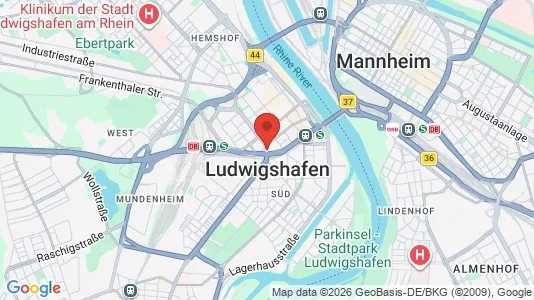 Apartments for rent i Ludwigshafen am Rhein - kort over placeringen