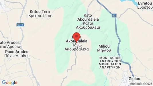 Apartments for rent i Pano Akourdaleia - kort over placeringen