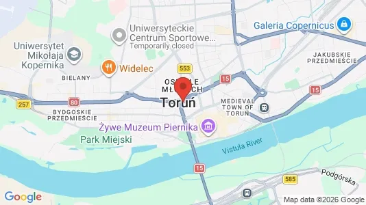 Apartments for rent i Toruń - kort over placeringen