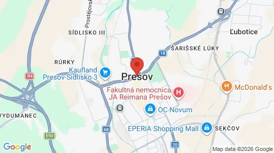 Apartments for rent i Prešov - kort over placeringen
