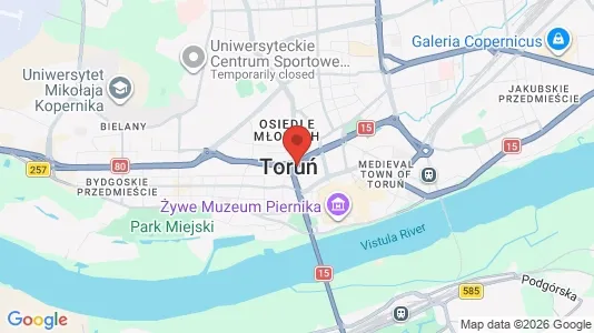 Apartments for rent i Toruń - kort over placeringen