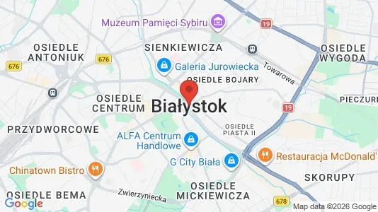 Apartments for rent i Białystok - kort over placeringen