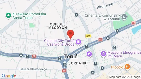 Apartments for rent i Toruń - kort over placeringen