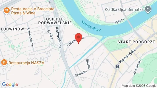 Apartments for rent i Kraków Podgórze - kort over placeringen