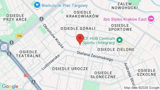 Apartments for rent i Kraków Nowa Huta - kort over placeringen