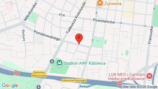 Apartments for rent i Katowice - kort over placeringen