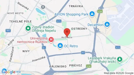 Apartments for rent i Bratislava Ružinov - kort over placeringen