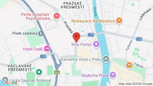 Apartments for rent i Písek - kort over placeringen
