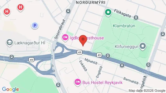 Apartments for rent i Reykjavík Hlíðar - kort over placeringen