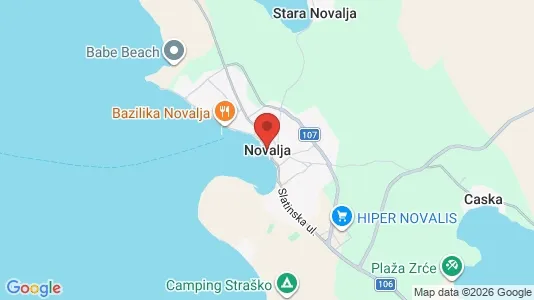 Apartments for rent i Novalja - kort over placeringen