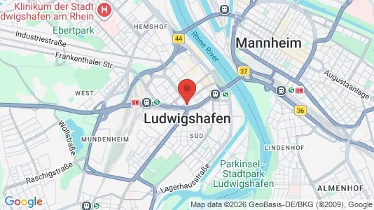 Apartments for rent i Ludwigshafen am Rhein - kort over placeringen